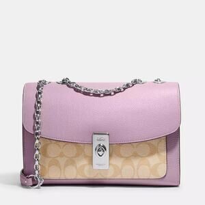 NWT Coach Lane Shoulder Bag In Signature Canvas/PebbleLeather/ Khaki-Purple